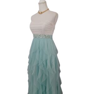 Teeze Me Strapless Beaded Tiered Ruffled Elegant Formal Occasion Maxi Dress